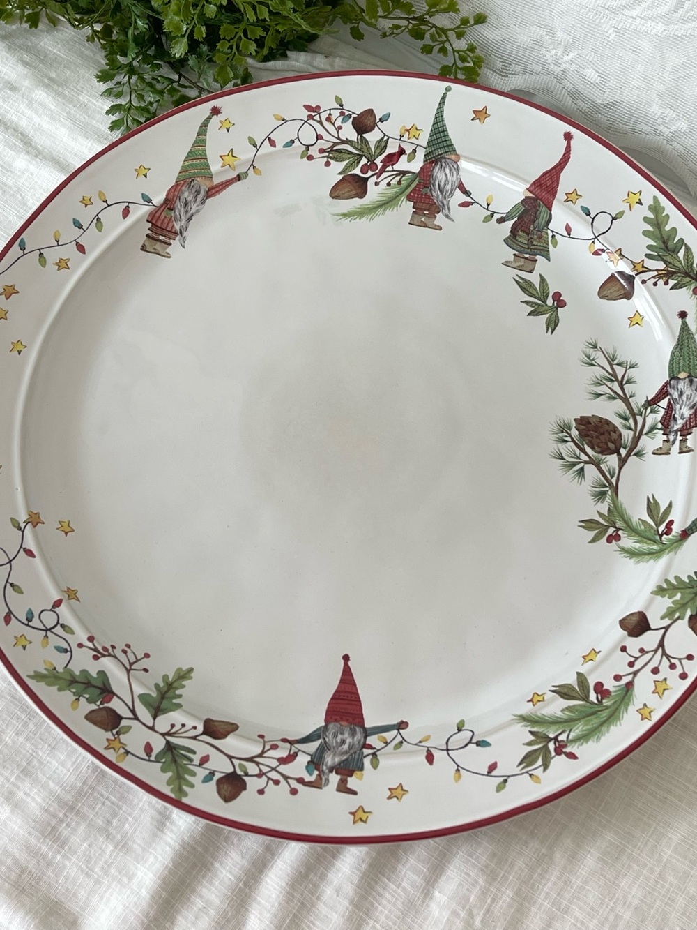 Pottery Barn Festive Gnome Serving Platter - Red, Green, Gold
